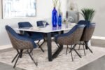 MAYER UPHOLSTERED DINING ARM CHAIR BLUE AND BROWN (SET OF 2) - Image 14