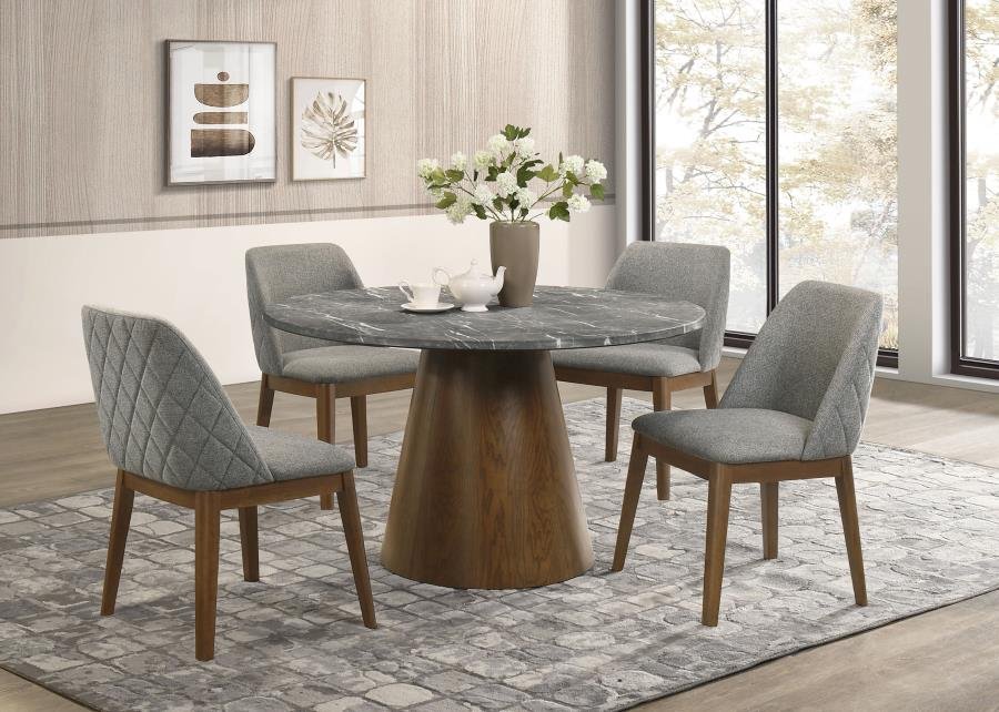 193820-S5_01x900.jpg FRANKLIN 5-PIECE 50-INCH ROUND DINING TABLE SET GREY AND DARK OAK - Image 1