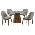 FRANKLIN 5-PIECE 50-INCH ROUND DINING TABLE SET GREY AND DARK OAK - Image 2