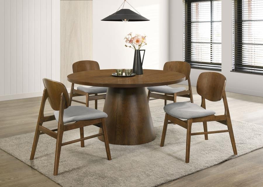 193830-S5G_01x900.jpg FRANKLIN 5-PIECE 54-INCH ROUND DINING TABLE SET DARK BROWN - Image 1