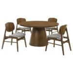 FRANKLIN 5-PIECE 54-INCH ROUND DINING TABLE SET DARK BROWN - Image 2