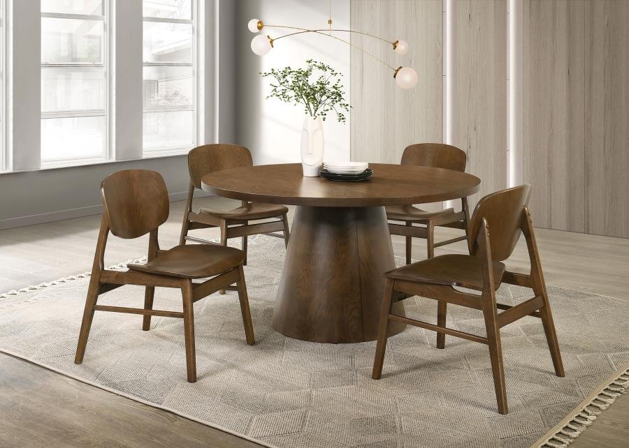 193830-S5_01x900.jpg FRANKLIN 5-PIECE 54-INCH ROUND DINING TABLE SET DARK BROWN - Image 1