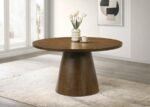 FRANKLIN 54-INCH ROUND WOOD PEDESTAL BASE DINING TABLE DARK BROWN - Image 2