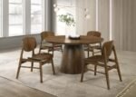 FRANKLIN 54-INCH ROUND WOOD PEDESTAL BASE DINING TABLE DARK BROWN - Image 6