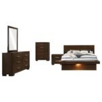JESSICA 5-PIECE QUEEN LED BEDROOM SET CAPPUCCINO - Image 2