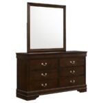 LOUIS PHILIPPE 6-DRAWER DRESSER WITH MIRROR CAPPUCCINO