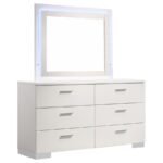 FELICITY 6-DRAWER DRESSER WITH LED MIRROR WHITE HIGH GLOSS
