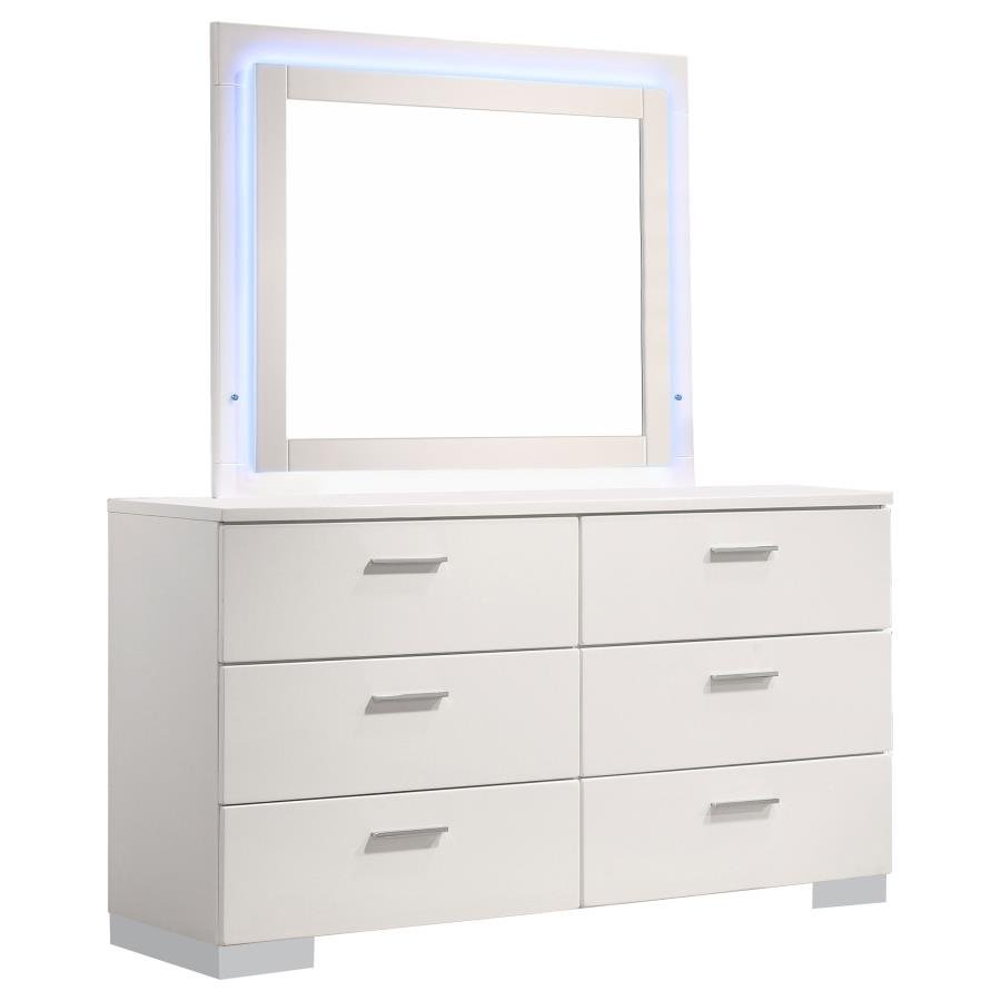 203503ML_02x900.jpg FELICITY 6-DRAWER DRESSER WITH LED MIRROR WHITE HIGH GLOSS - Image 1