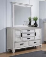 FRANCO 5-DRAWER DRESSER WITH MIRROR DISTRESSED WHITE - Image 2