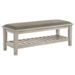 FRANCO FABRIC UPHOLSTERED BENCH WITH SHELF DISTRESSED WHITE