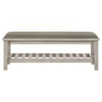 FRANCO FABRIC UPHOLSTERED BENCH WITH SHELF DISTRESSED WHITE - Image 3