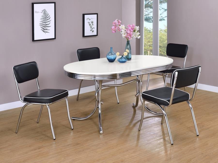 2065-S5_01x900.jpg RETRO 5-PIECE OVAL DINING TABLE SET WHITE AND BLACK - Image 1