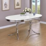 RETRO OVAL 60-INCH WOOD TOP DINING TABLE WHITE AND CHROME - Image 2