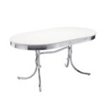 RETRO OVAL 60-INCH WOOD TOP DINING TABLE WHITE AND CHROME