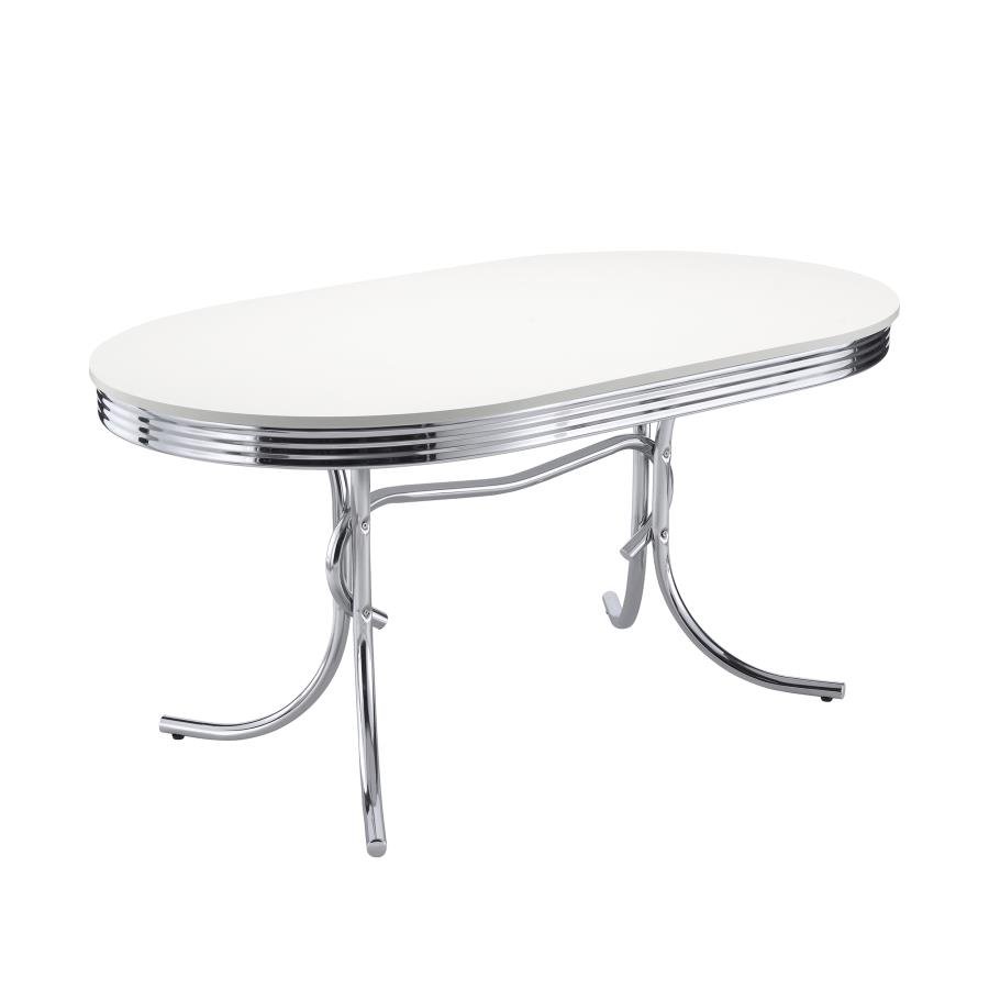 2065_02x900.jpg RETRO OVAL 60-INCH WOOD TOP DINING TABLE WHITE AND CHROME - Image 1