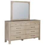 SOLANO 9-DRAWER BEDROOM DRESSER WITH MIRROR WEATHERED MANGO