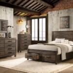WOODMONT 5-PIECE QUEEN BEDROOM SET RUSTIC GOLDEN BROWN