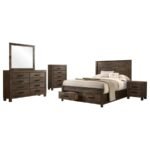 WOODMONT 5-PIECE QUEEN BEDROOM SET RUSTIC GOLDEN BROWN - Image 2