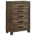 WOODMONT 5-PIECE QUEEN BEDROOM SET RUSTIC GOLDEN BROWN - Image 11