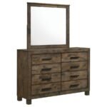 WOODMONT 8-DRAWER DRESSER WITH MIRROR RUSTIC GOLDEN BROWN