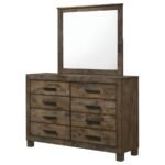 WOODMONT 8-DRAWER DRESSER WITH MIRROR RUSTIC GOLDEN BROWN - Image 4