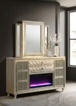LORIENT 8-DRAWER LED FLAME BOX DRESSER AND MIRROR IVORY CAMEL - Image 2