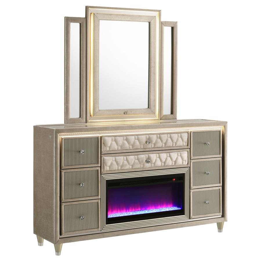 222663FBM_02x900.jpg LORIENT 8-DRAWER LED FLAME BOX DRESSER AND MIRROR IVORY CAMEL - Image 1