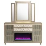 LORIENT 8-DRAWER LED FLAME BOX DRESSER AND MIRROR IVORY CAMEL - Image 3