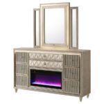 LORIENT 8-DRAWER LED FLAME BOX DRESSER AND MIRROR IVORY CAMEL - Image 4
