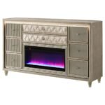 LORIENT 8-DRAWER LED BEDROOM FLAME BOX DRESSER IVORY CAMEL - Image 4