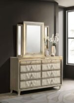 LORIENT 8-DRAWER LED DRESSER WITH MIRROR IVORY AND CAMEL - Image 2