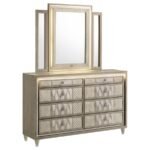 LORIENT 8-DRAWER LED DRESSER WITH MIRROR IVORY AND CAMEL
