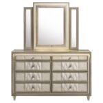 LORIENT 8-DRAWER LED DRESSER WITH MIRROR IVORY AND CAMEL - Image 3