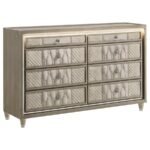 LORIENT 8-DRAWER LED BEDROOM DRESSER CABINET IVORY AND CAMEL