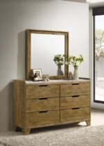 HENDERSON 6-DRAWER BEDROOM DRESSER WITH MIRROR MEDIUM OAK - Image 2