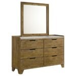 HENDERSON 6-DRAWER BEDROOM DRESSER WITH MIRROR MEDIUM OAK