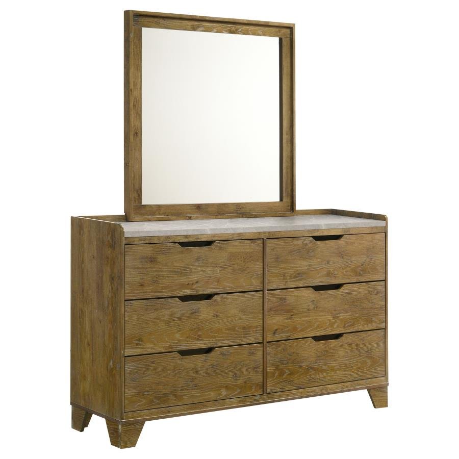 222973M_02x900.jpg HENDERSON 6-DRAWER BEDROOM DRESSER WITH MIRROR MEDIUM OAK - Image 1
