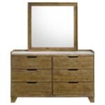 HENDERSON 6-DRAWER BEDROOM DRESSER WITH MIRROR MEDIUM OAK - Image 3