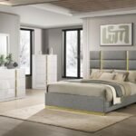 INES 5-PIECE QUEEN BEDROOM SET GREY AND WHITE HIGH GLOSS
