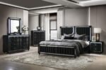 RAVENNE 5-PIECE VELVET UPHOLSTERED QUEEN LED BEDROOM SET BLACK