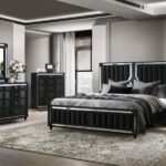 RAVENNE 5-PIECE VELVET UPHOLSTERED QUEEN LED BEDROOM SET BLACK