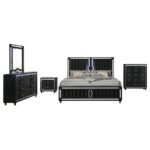 RAVENNE 5-PIECE VELVET UPHOLSTERED QUEEN LED BEDROOM SET BLACK - Image 2