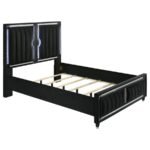 RAVENNE 5-PIECE VELVET UPHOLSTERED QUEEN LED BEDROOM SET BLACK - Image 3