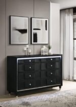 RAVENNE 6-DRAWER VELVET UPHOLSTERED LED DRESSER CABINET BLACK - Image 2