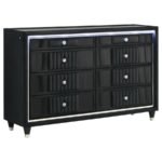 RAVENNE 6-DRAWER VELVET UPHOLSTERED LED DRESSER CABINET BLACK