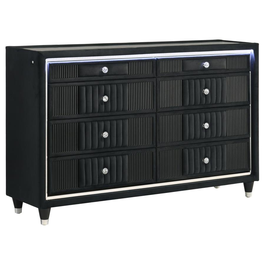 223193_02x900.jpg RAVENNE 6-DRAWER VELVET UPHOLSTERED LED DRESSER CABINET BLACK - Image 1
