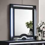 RAVENNE VELVET UPHOLSTERED LED DRESSER MIRROR BLACK - Image 2