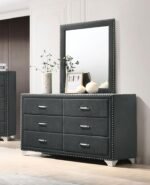 MELODY 6-DRAWER UPHOLSTERED DRESSER WITH MIRROR GREY - Image 2
