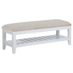 BEXHILL UPHOLSTERED RECTANGULAR BENCH WITH SHELF WHITE