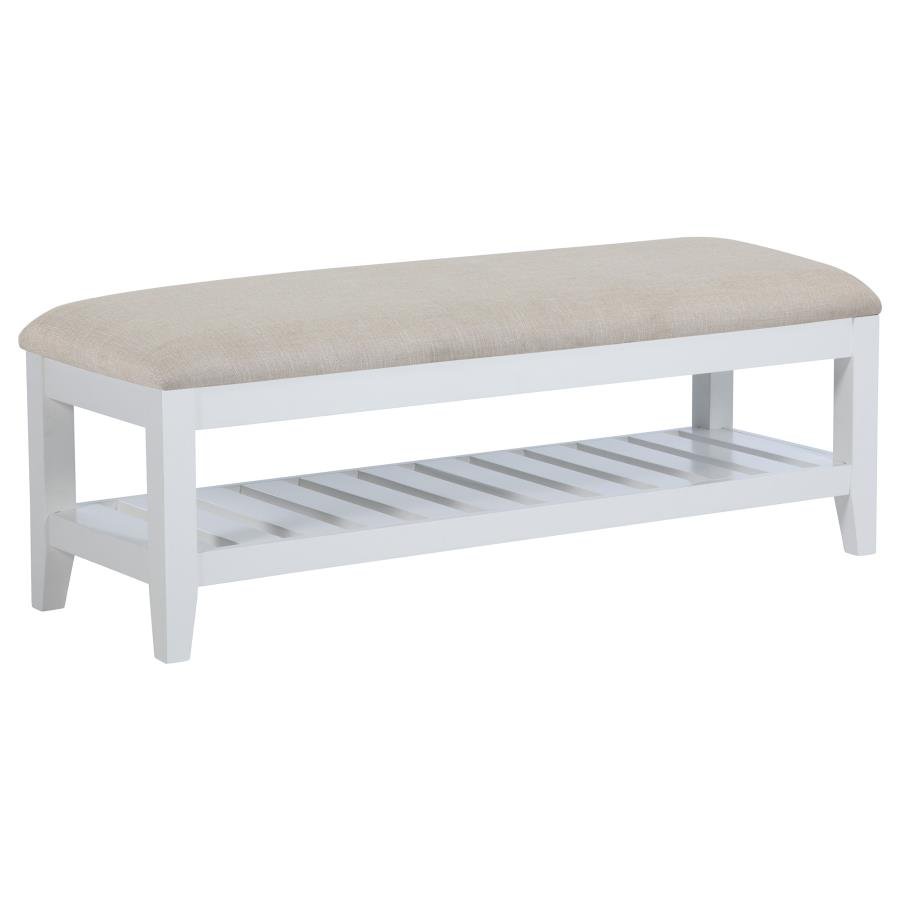 223476_02x900.jpg BEXHILL UPHOLSTERED RECTANGULAR BENCH WITH SHELF WHITE - Image 1